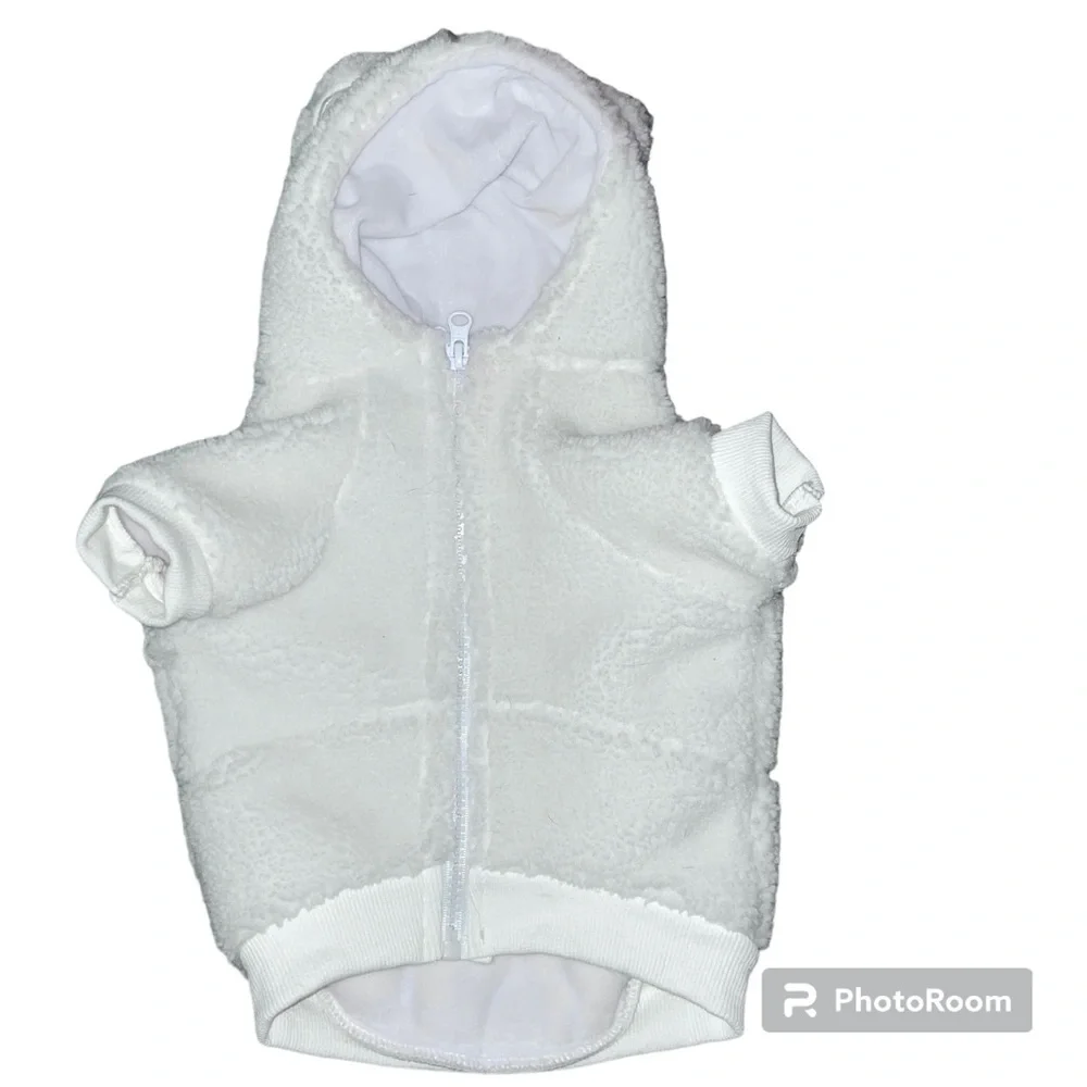 Sassy Woof White Sherpa Winter Dog Bear Ears Hoodie - Size Small